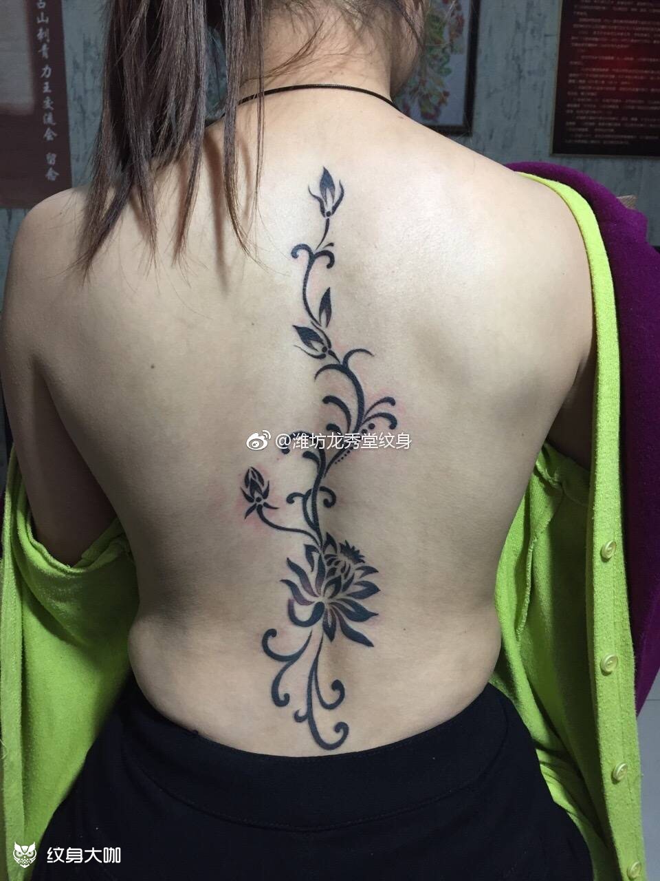 美女后背图腾花_纹身图案手稿图片_阿宝的纹身作品集