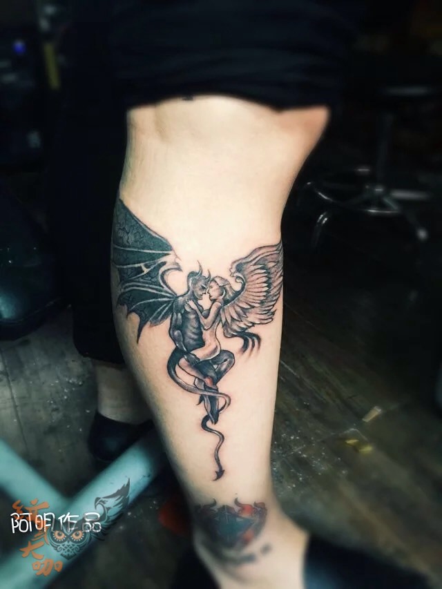 天使與惡魔_紋身圖案手稿圖片_阿明 tattoo的紋身作品集