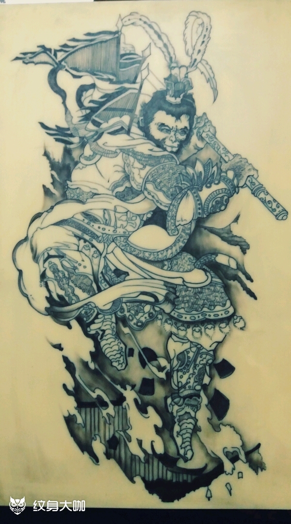 鬼画符里的悟空_纹身图案手稿图片_姜鹏的纹身作品集