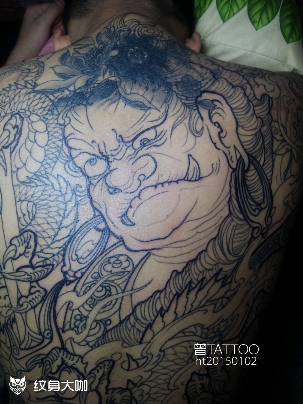 满背大黑天割线部分完成_纹身图案手稿图片_曾乐的纹身作品集