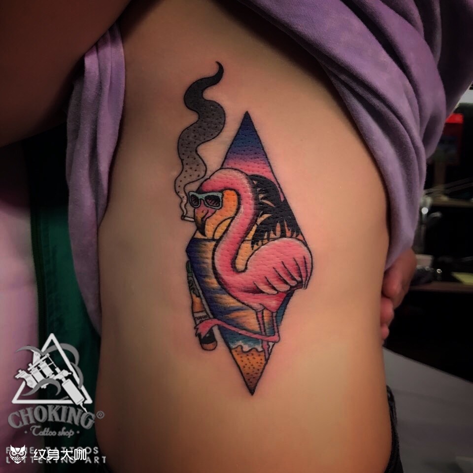 火烈鸟_纹身图案手稿图片_jenny的纹身作品集