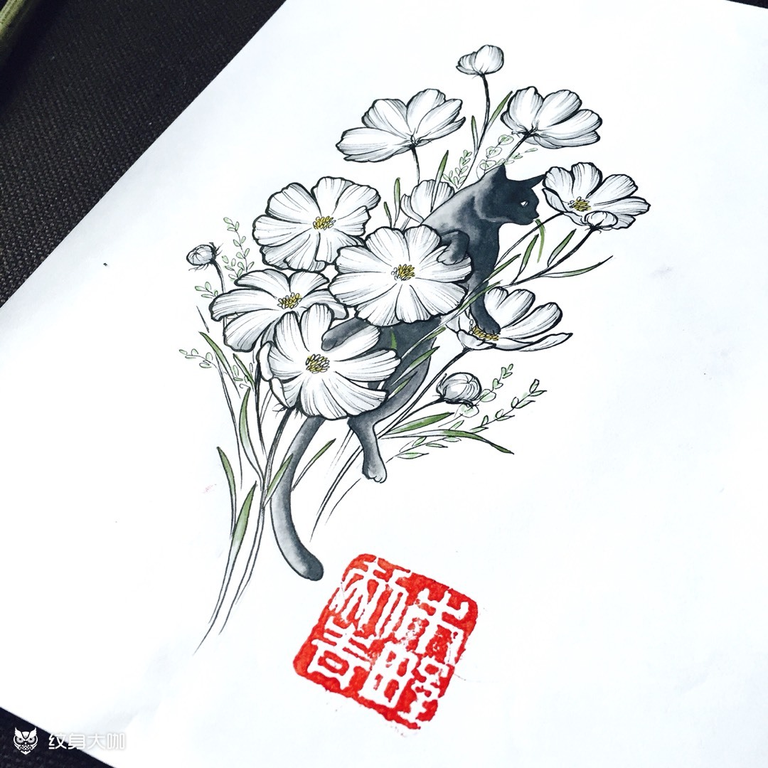 格桑花_纹身图案手稿图片_加利的纹身作品集