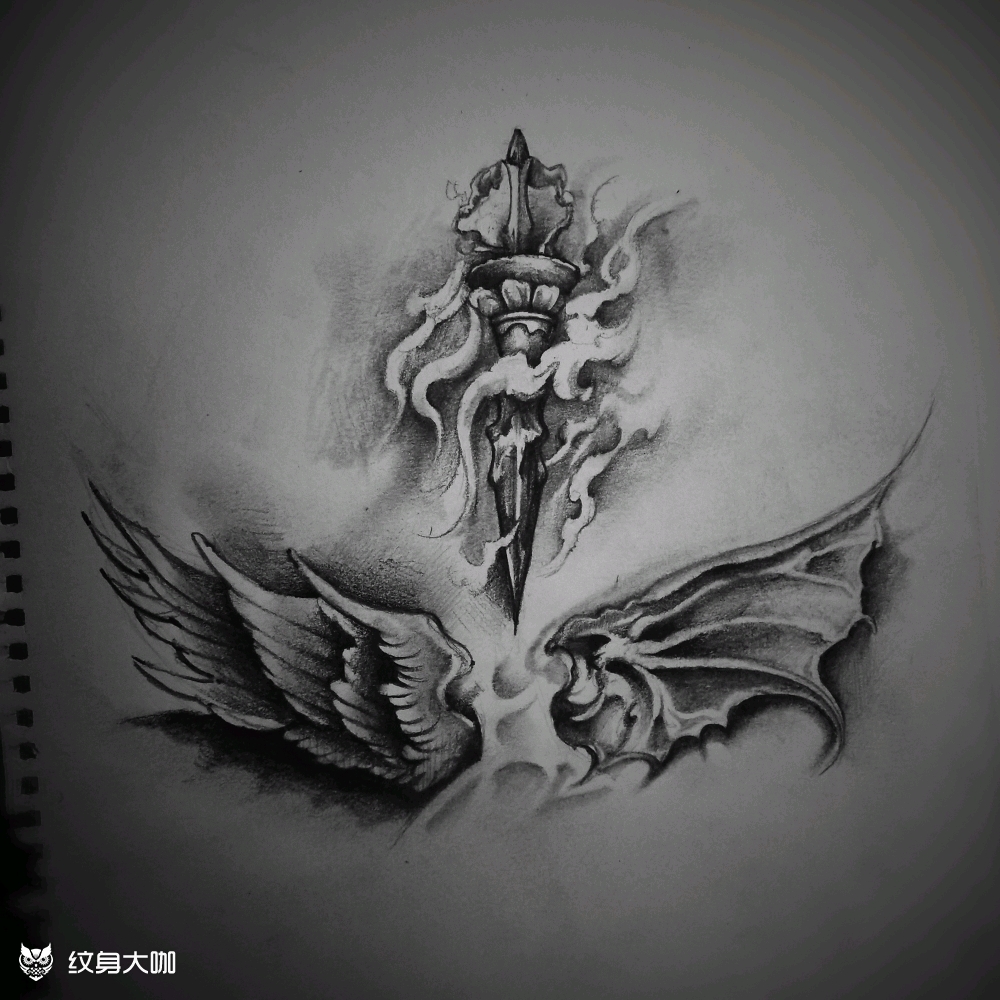 降魔杵手稿_纹身图案手稿图片_虎头刺青文化的纹身作品集