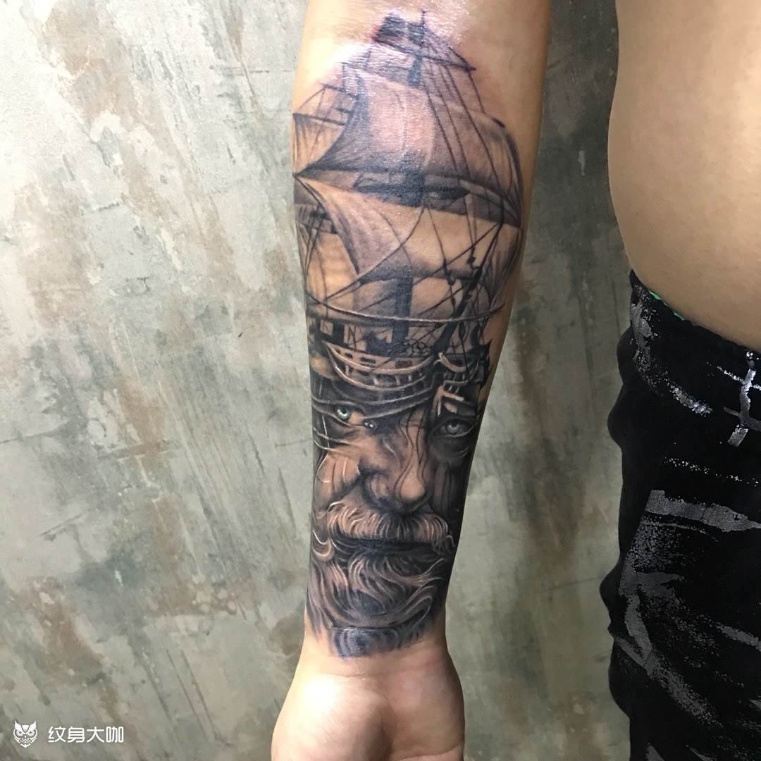 欧美写实,海神_纹身图案手稿图片_胡刚的纹身作品集