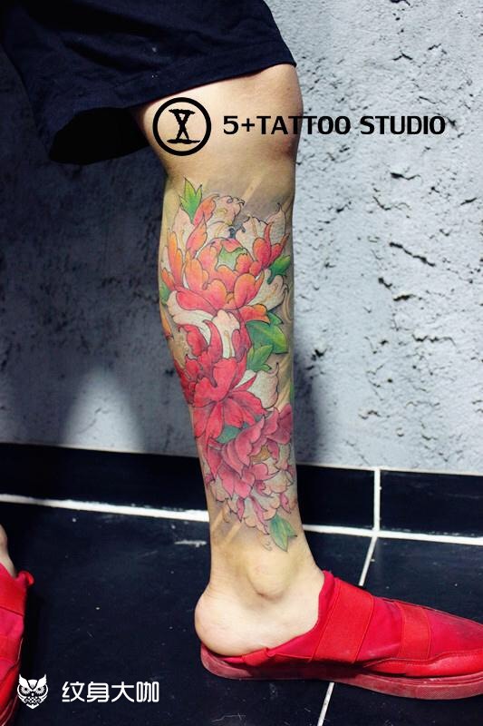 牡丹花腿_纹身图案手稿图片_奔奔的纹身作品集