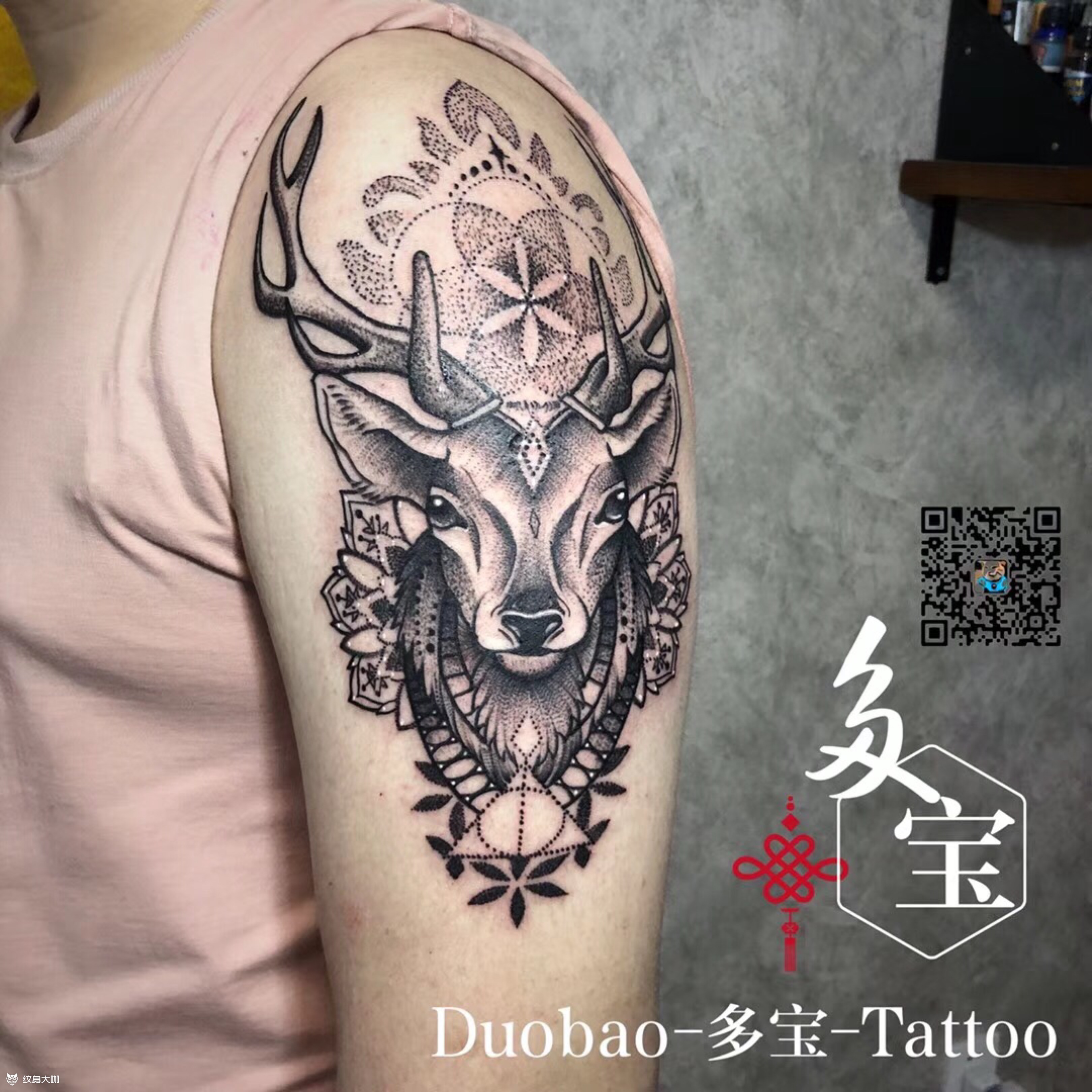 鹿头_纹身图案手稿图片_薛菁的纹身作品集