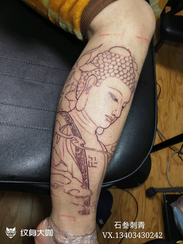 佛抱小腿未完_纹身图案手稿图片_石叁的纹身作品集