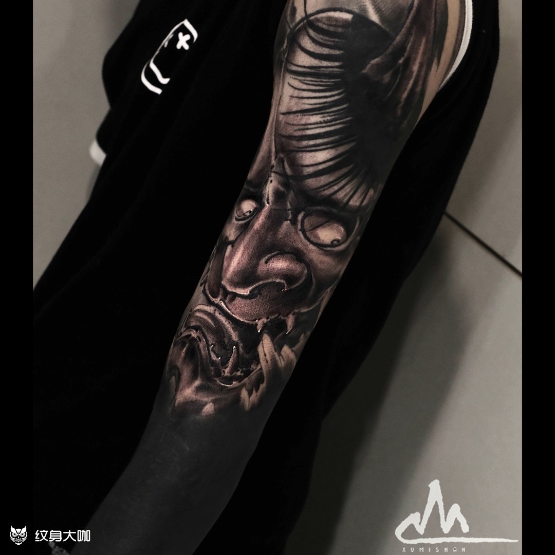 黑臂收尾 般若__纹身图案手稿图片_不动的纹身作品集