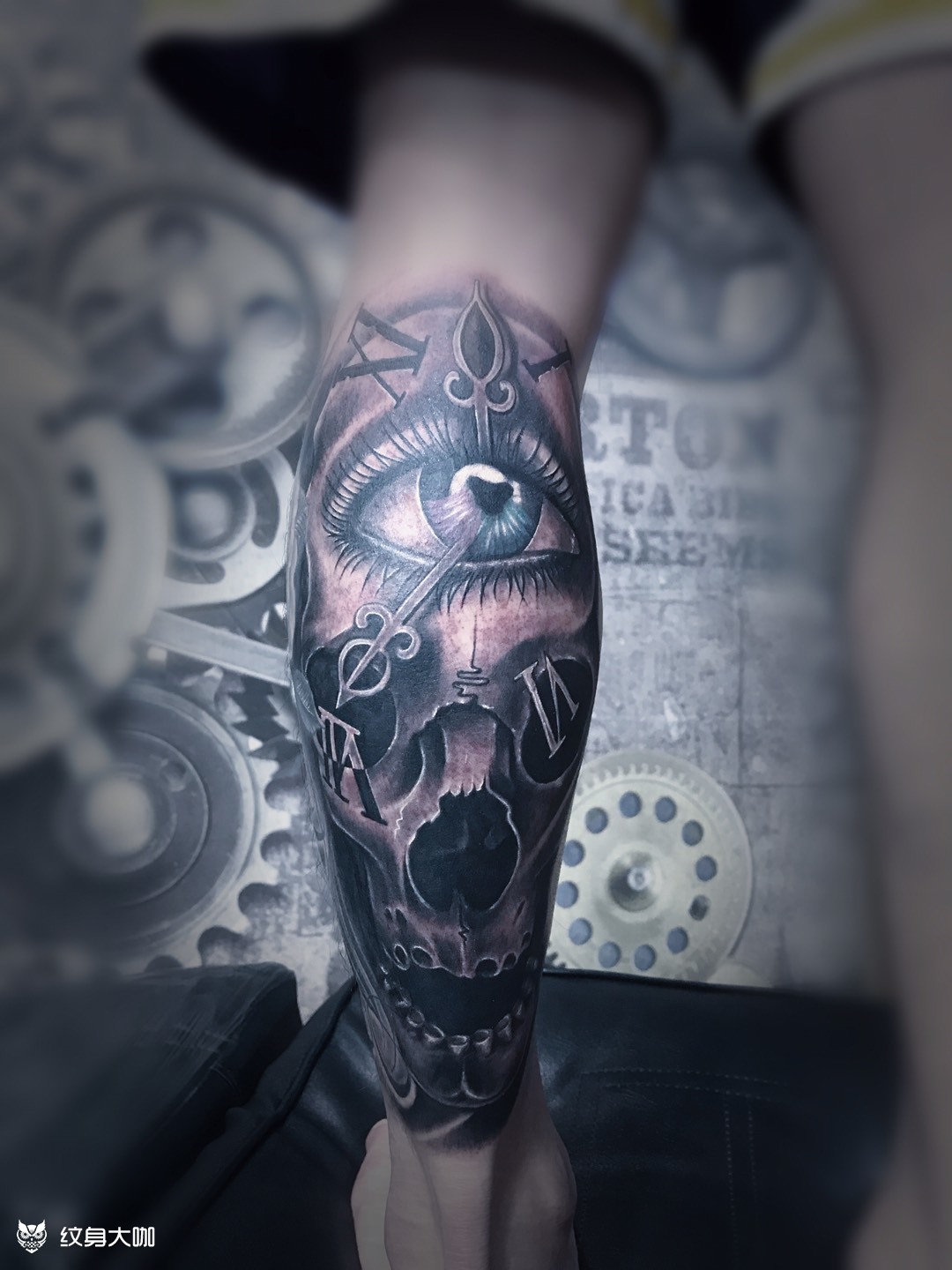 骷髅头时钟90_纹身图案手稿图片_冯占的纹身作品集