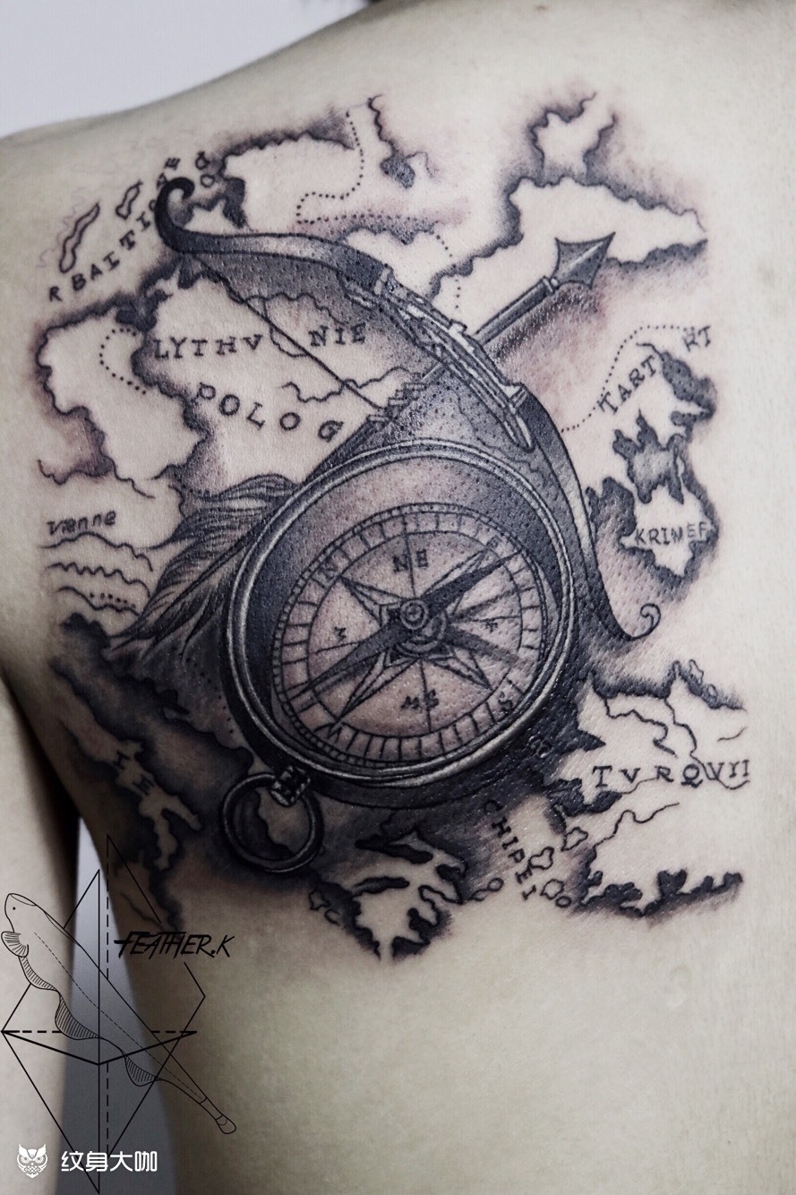 指南针_纹身图案手稿图片_林佳的纹身作品集
