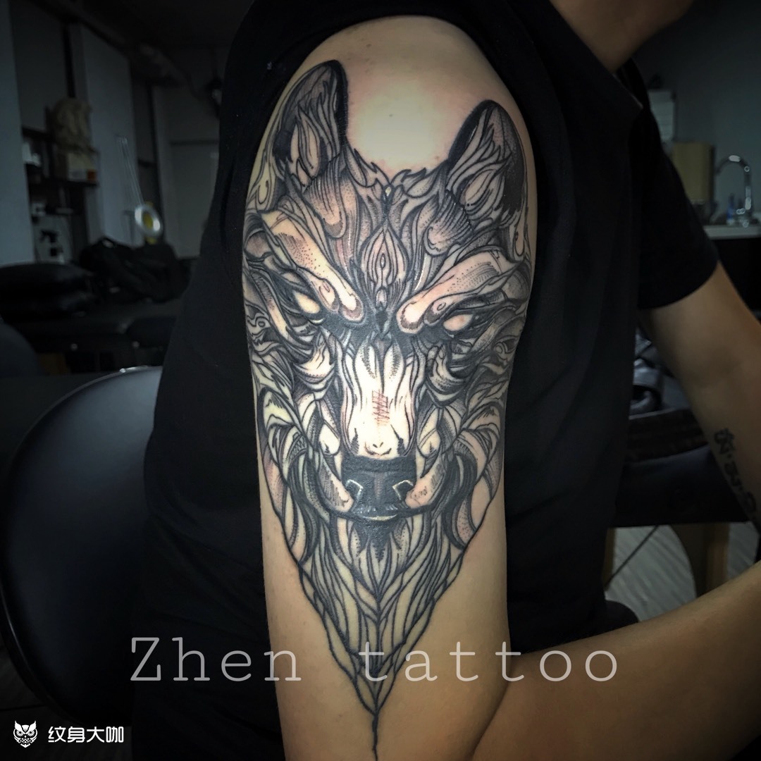 线条狼头_纹身图案手稿图片_小白的纹身作品集