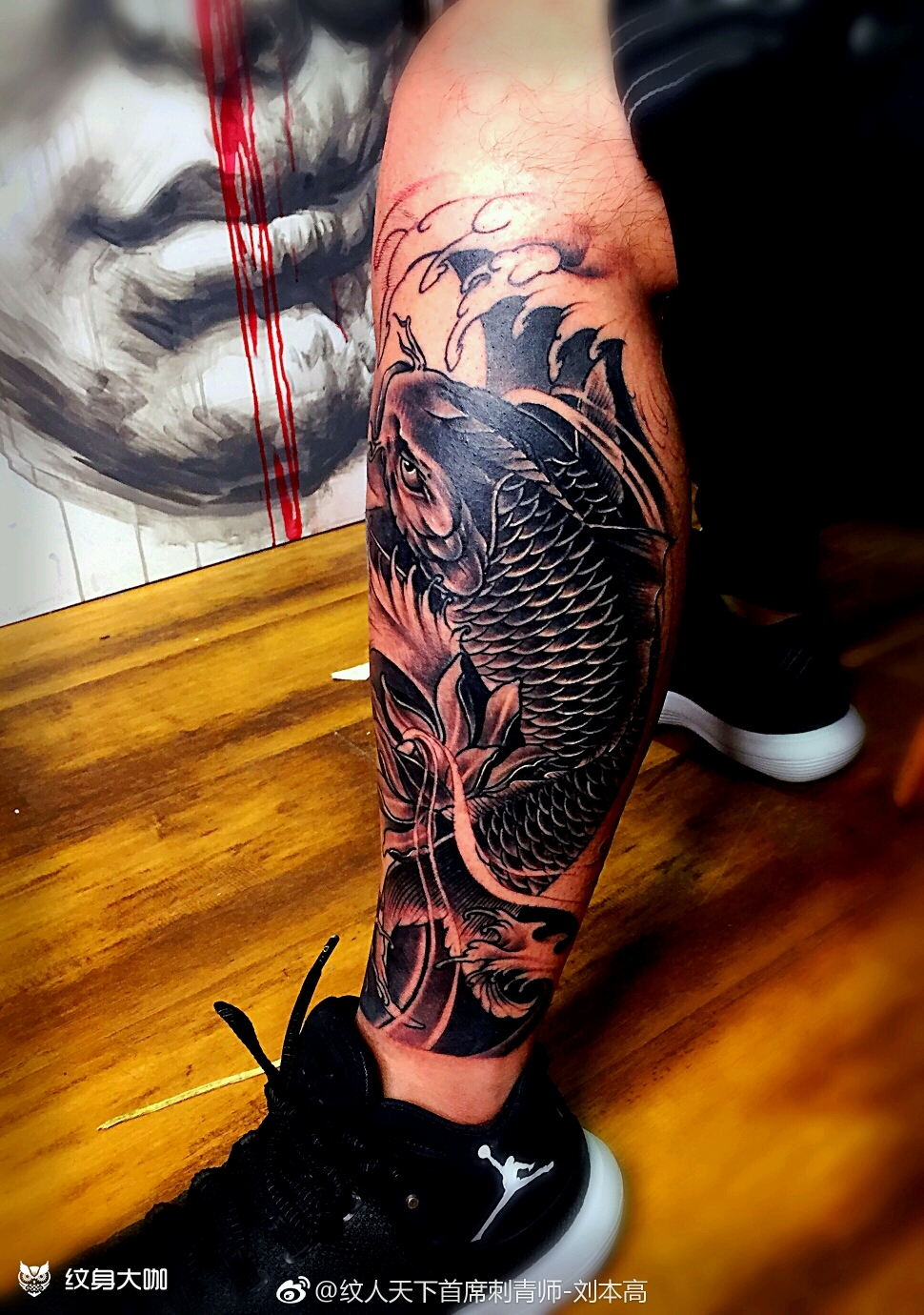 小腿纹身 鲤鱼纹身_纹身图案手稿图片_刺客的纹身作品集