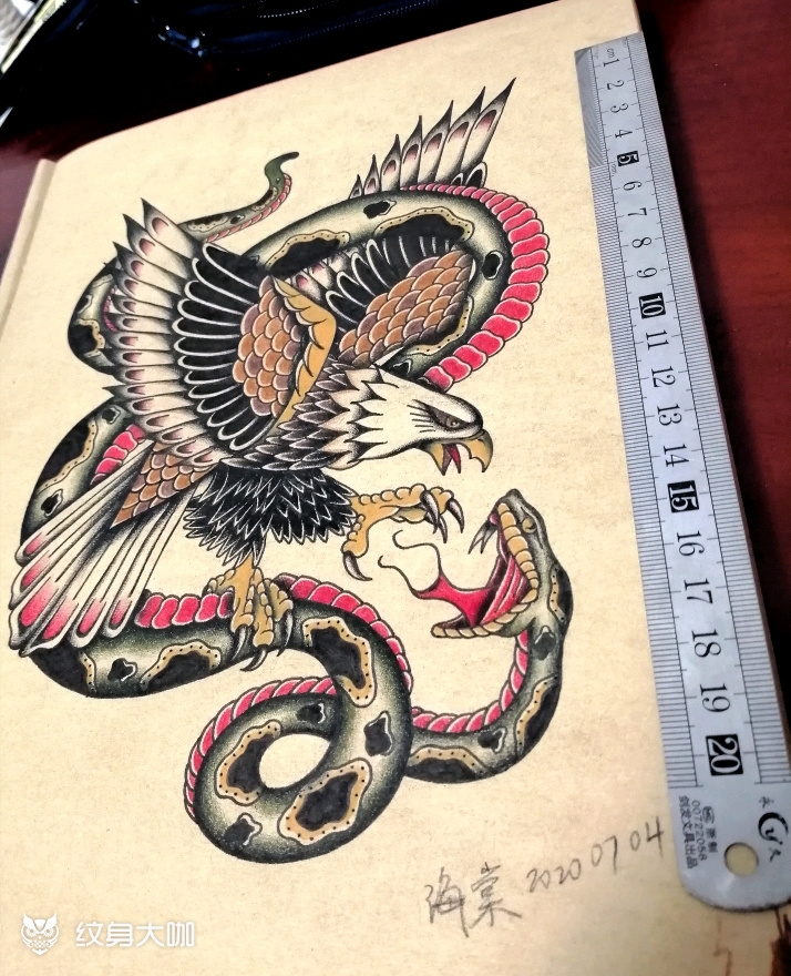 oldschool鹰蛇纹身手稿_纹身图案手稿图片_海棠的纹身作品集