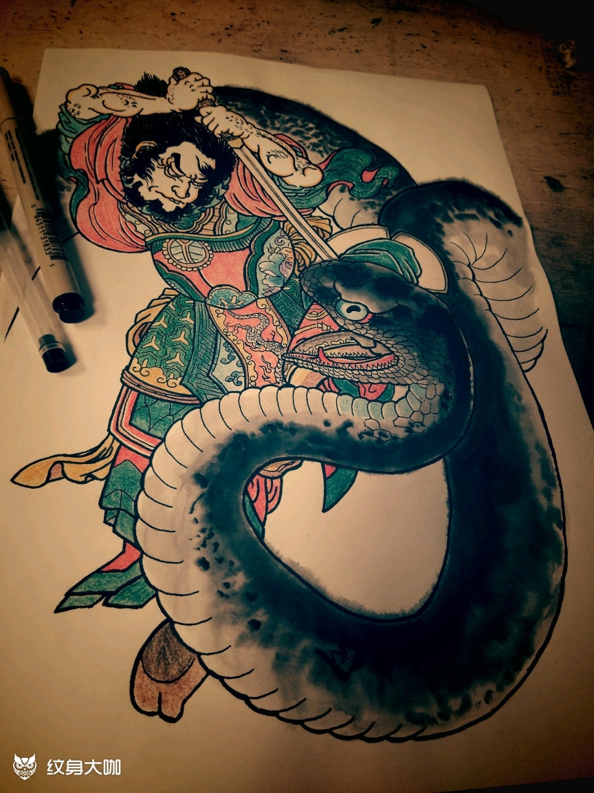 中箭虎丁得孙_纹身图案手稿图片_花木的纹身作品集