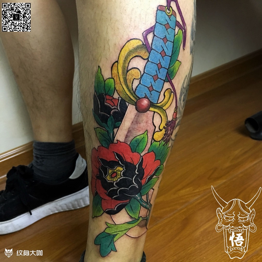 牡丹刀_纹身图案手稿图片_姗姗的纹身作品集