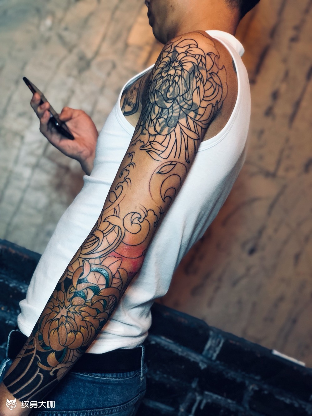 菊花77水浪花臂_纹身图案手稿图片_啊闹的纹身作品集