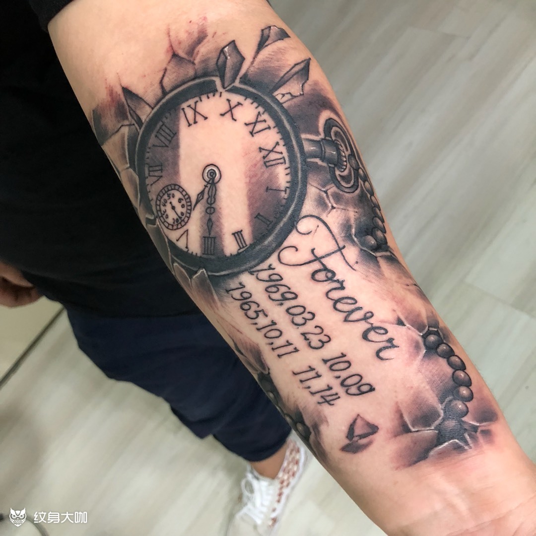 小臂钟表_纹身图案手稿图片_大禹的纹身作品集
