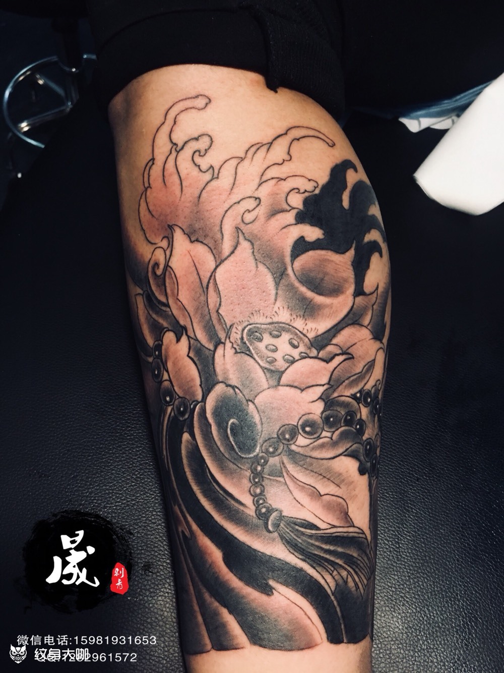 小腿内侧荷花_纹身图案手稿图片_涛子的纹身作品集