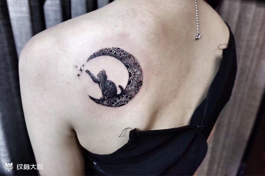 月亮猫_纹身图案手稿图片_kobe91的纹身作品集