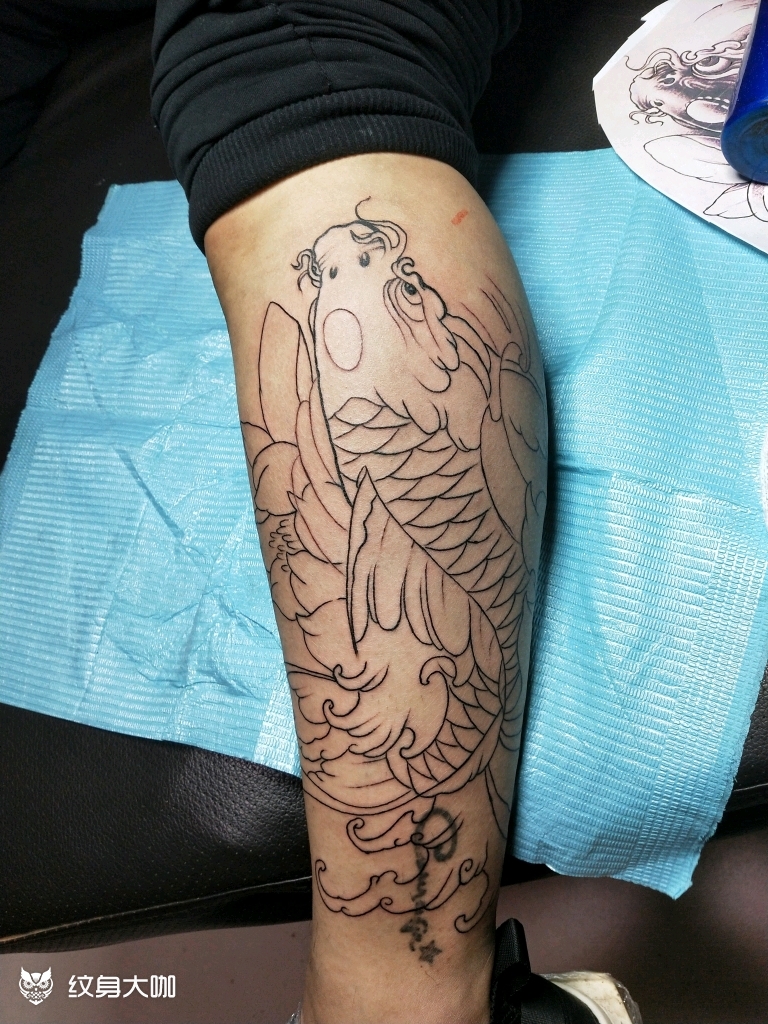 小腿鲤鱼线条_纹身图案手稿图片_原阳.雕艺的纹身作品集