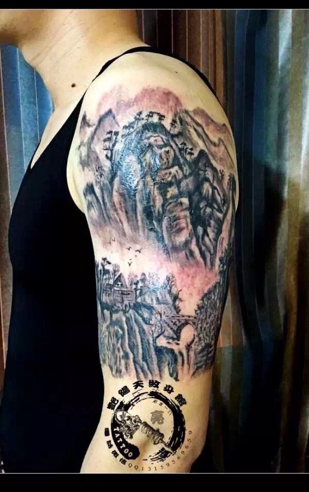 山水_纹身图案手稿图片_任亮的纹身作品集