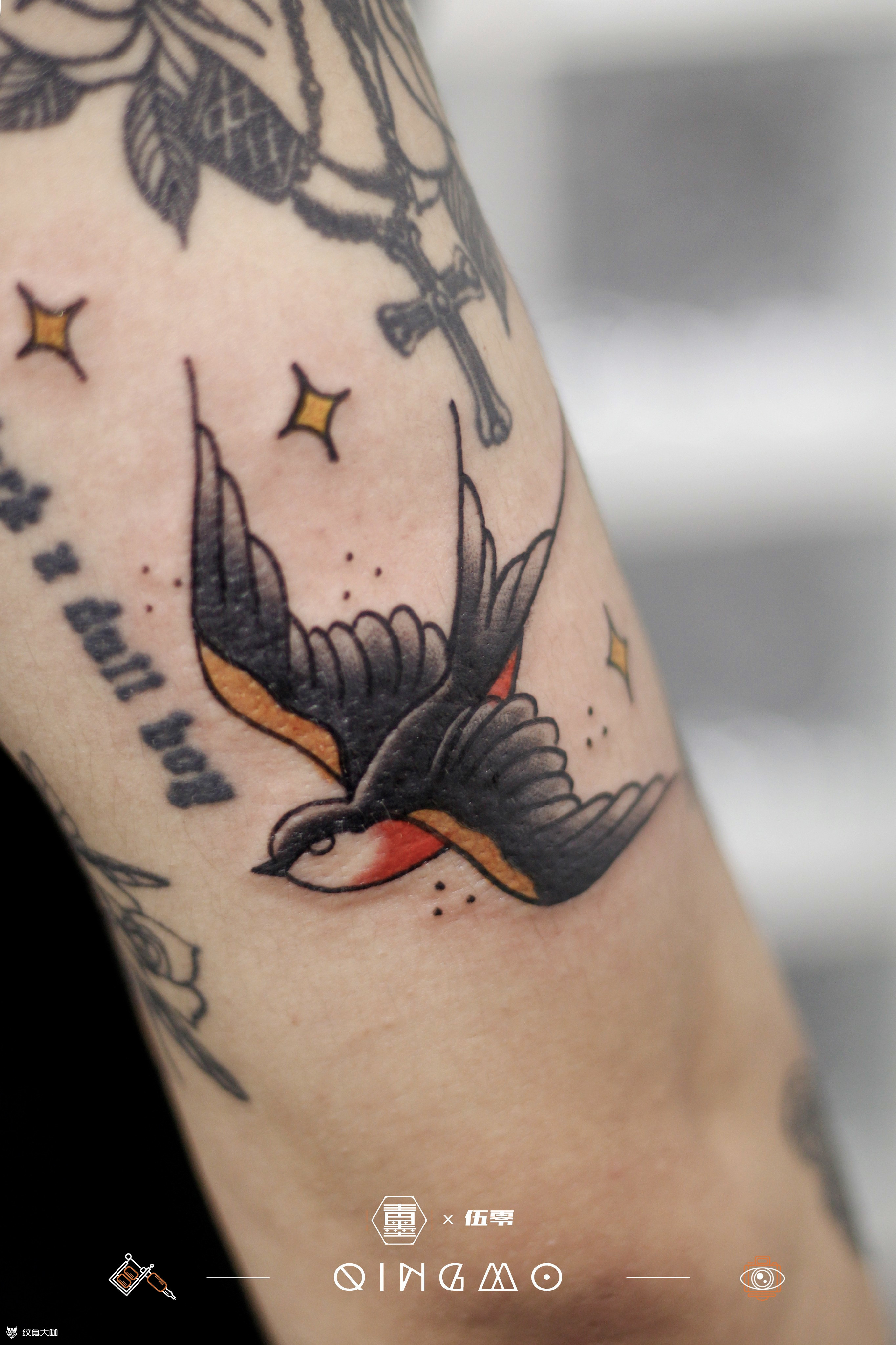 燕子oldschool_纹身图案手稿图片_伍零的纹身作品集