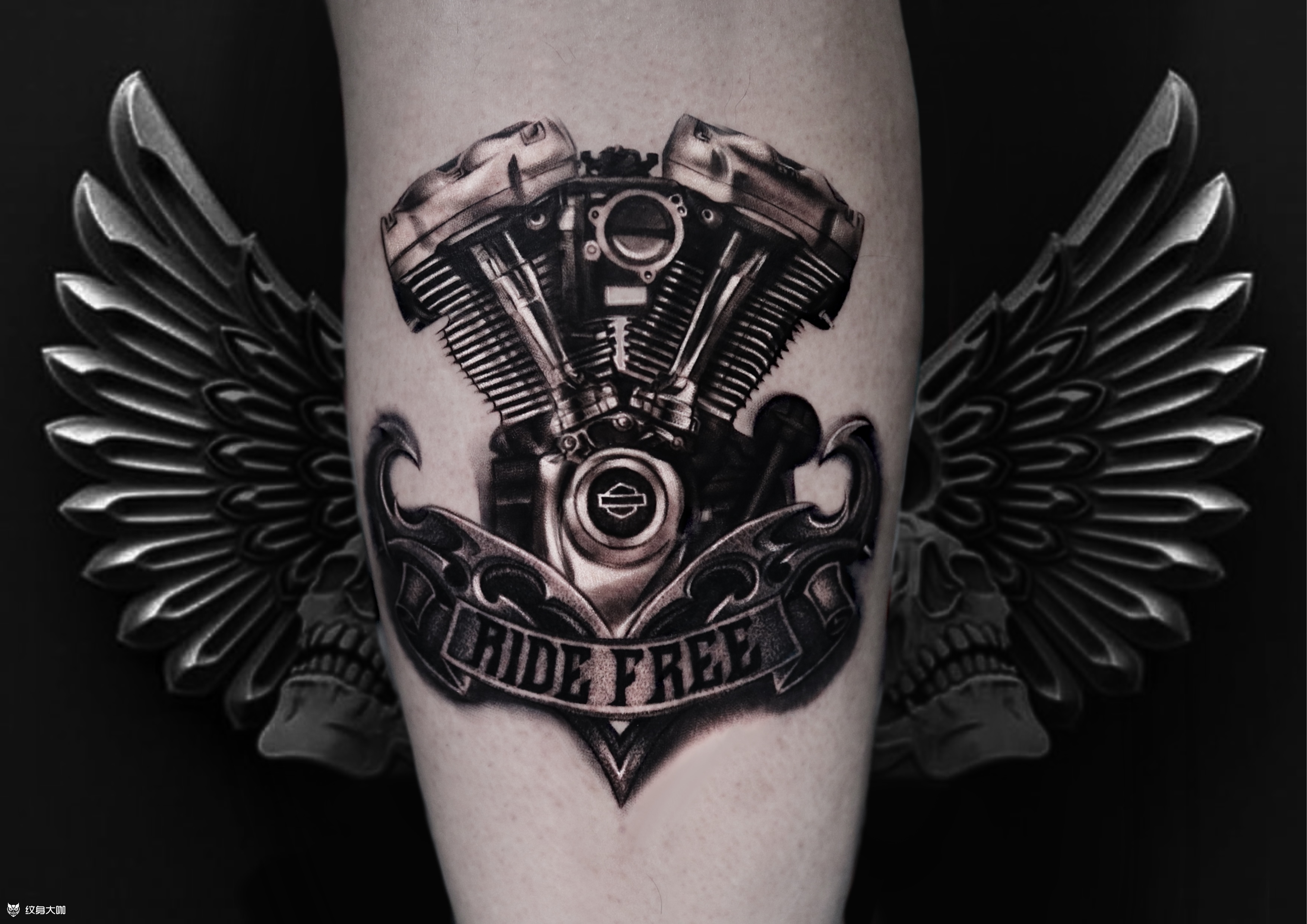 哈雷v形发动机_纹身图案手稿图片_覌正的纹身作品集