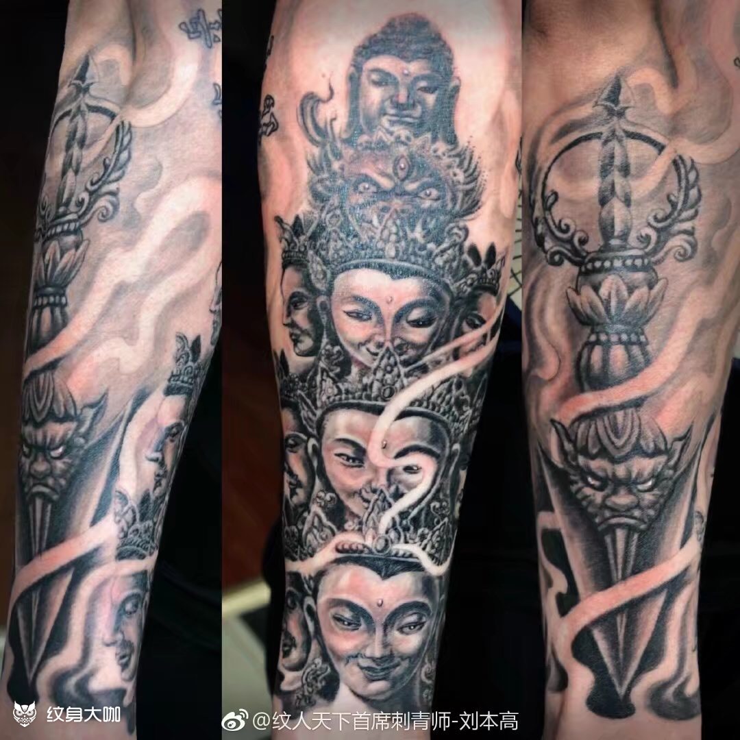 十一面佛_纹身图案手稿图片_张曼的纹身作品集