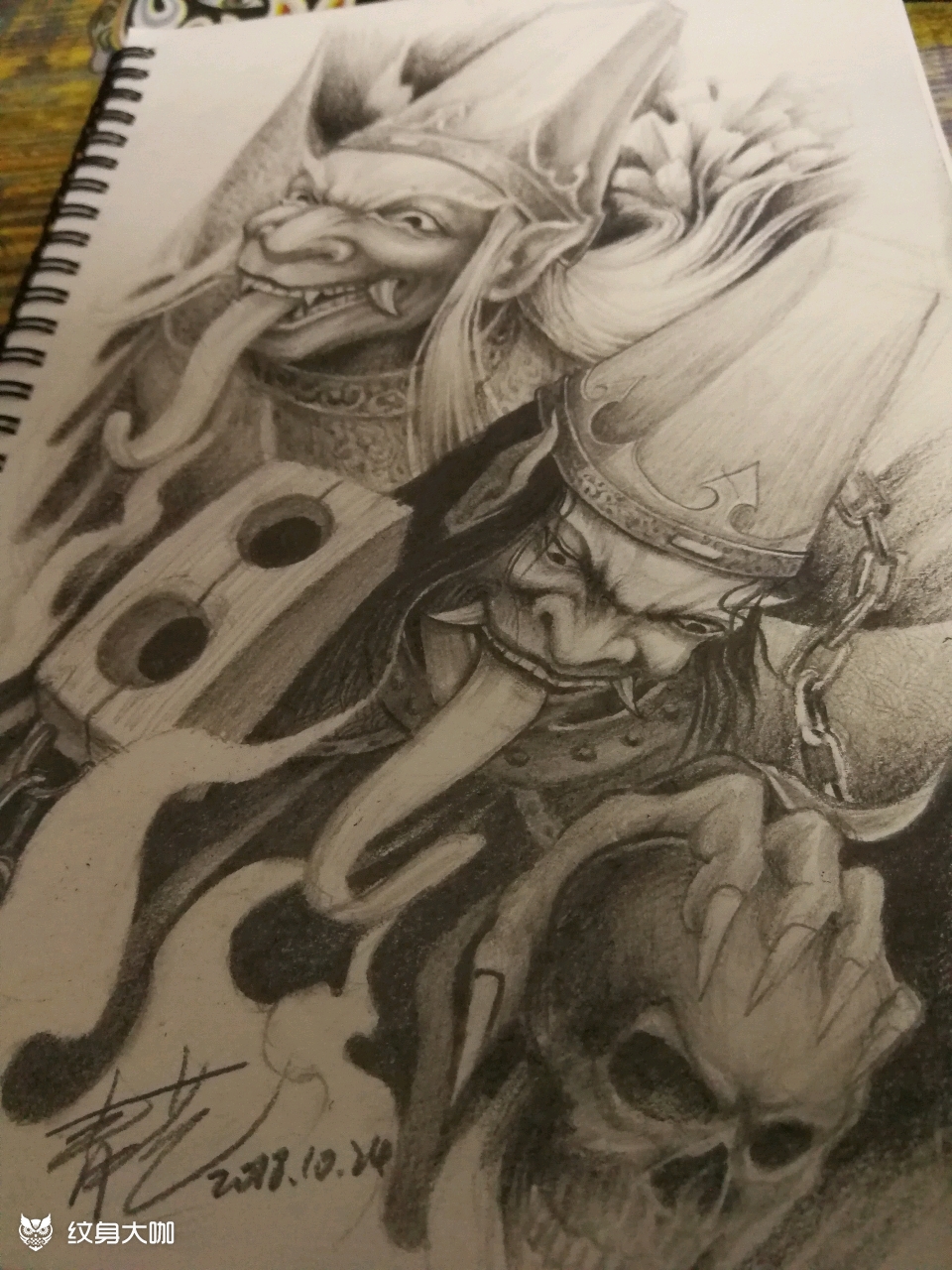 黑白无常_纹身图案手稿图片_青艺的纹身作品集