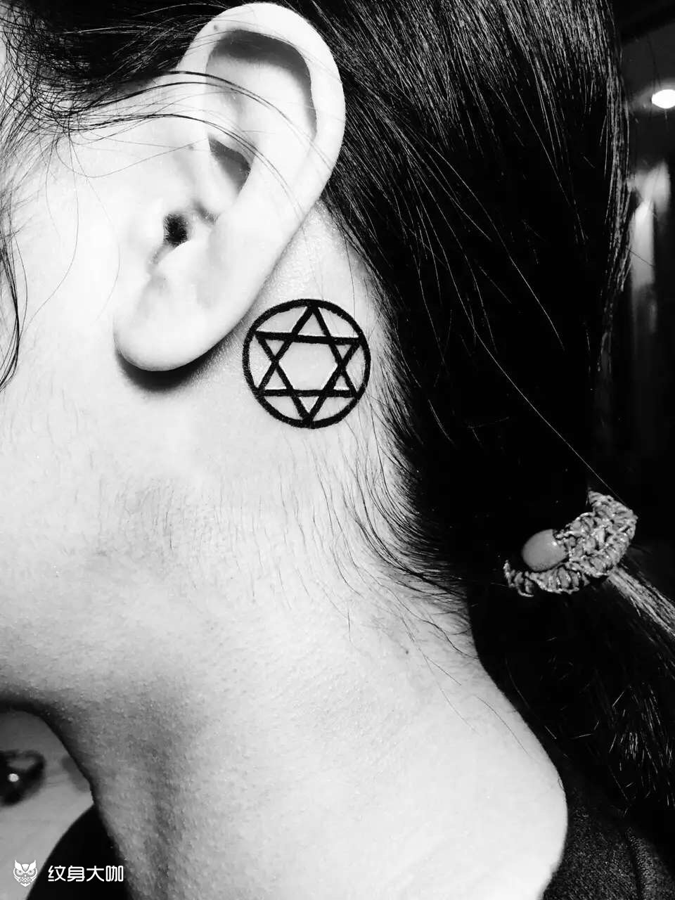 耳后六芒星 月亮图腾_纹身图案手稿图片_赵毅的纹身作品集