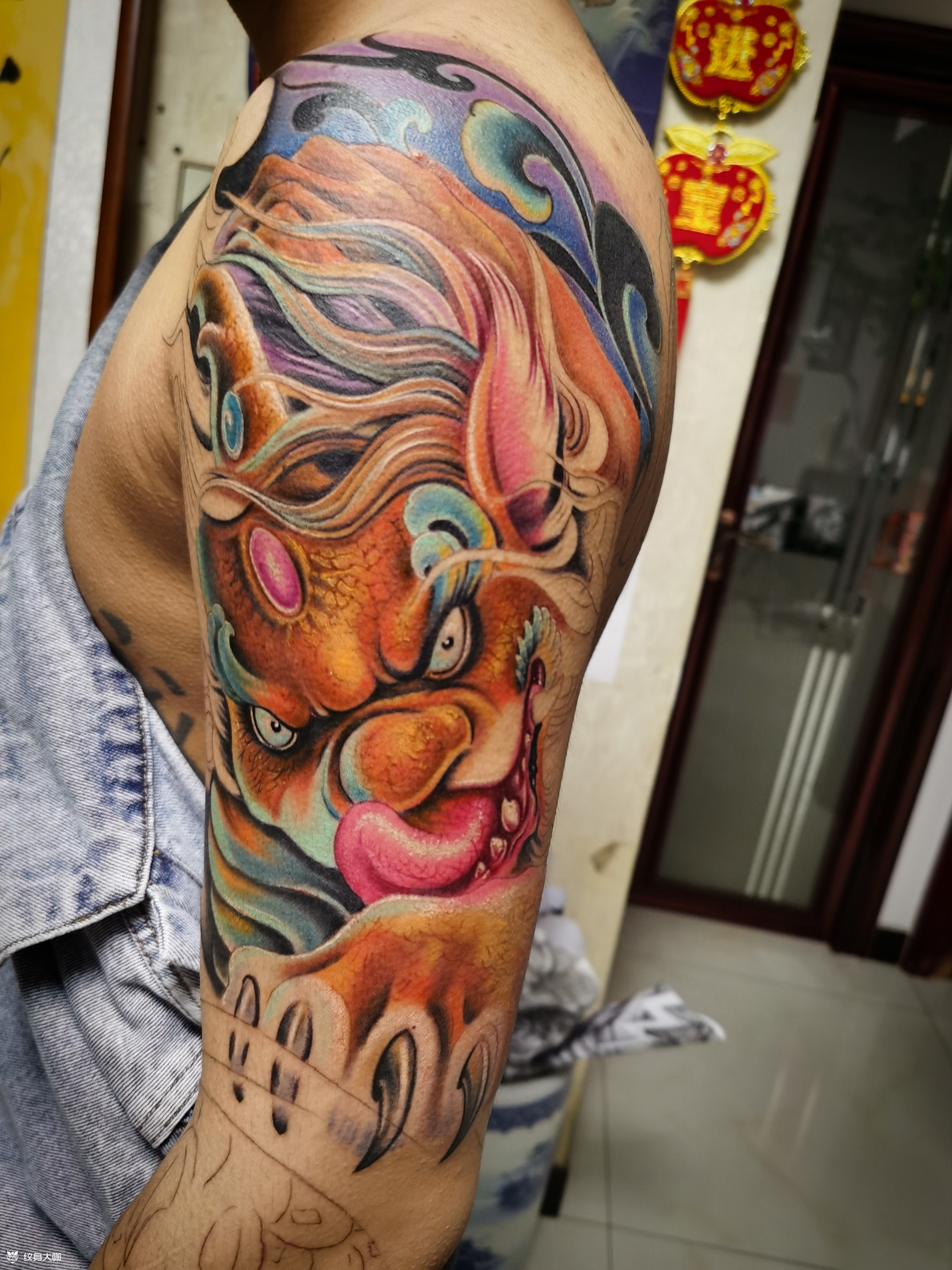 七分花臂 彩色貔貅_纹身图案手稿图片_周超的纹身作品集