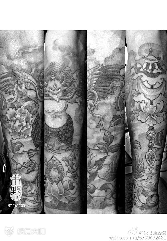 藏式—大鹏鸟,宝伞,莲花_纹身图案手稿图片_加利的纹身作品集