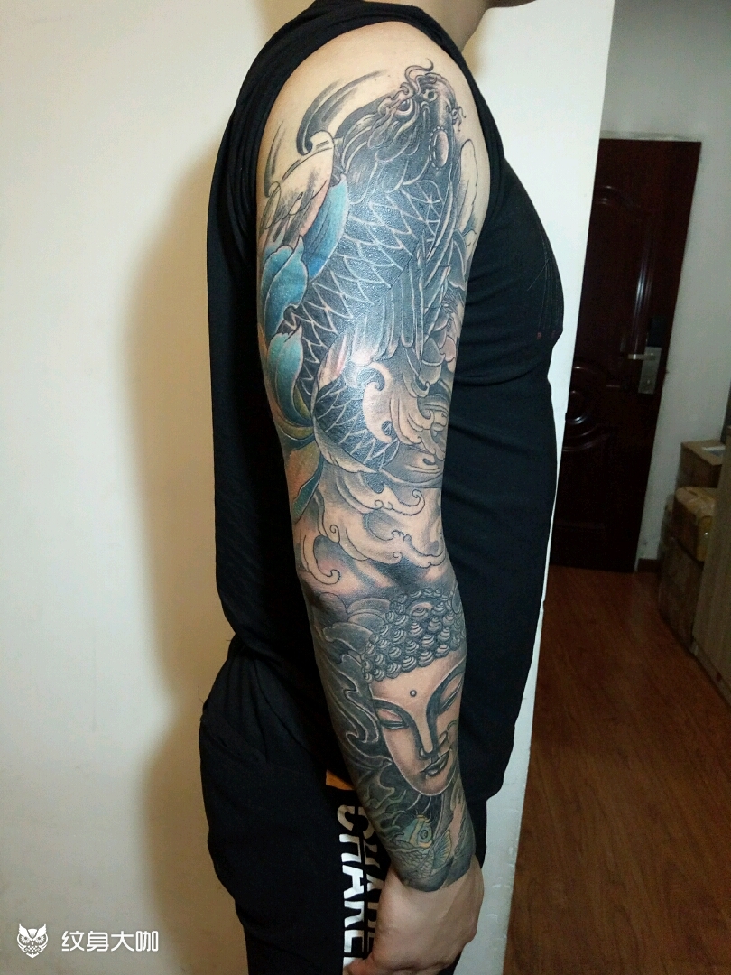 鲤鱼佛头花臂旧图修改未完工,_纹身吧社区 - 纹身大咖