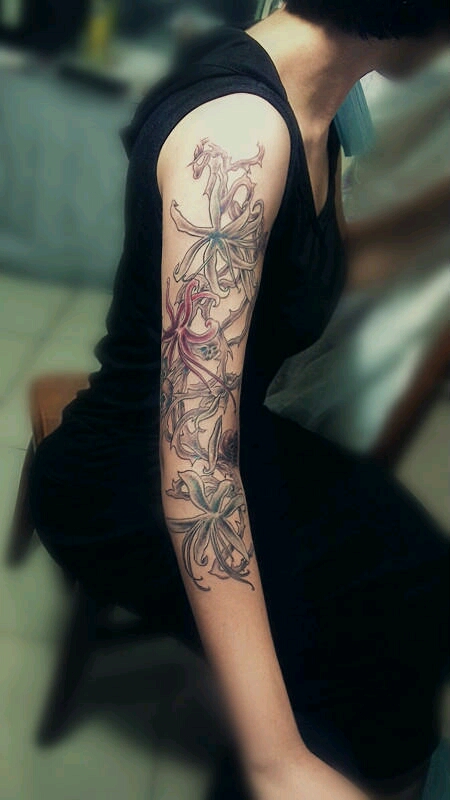 花臂,彼岸花_纹身图案手稿图片_李世洋的纹身作品集