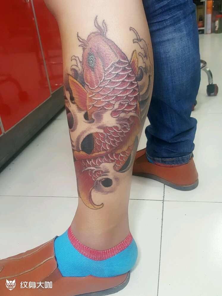 小腿招财鱼_纹身图案手稿图片_王志勇的纹身作品集