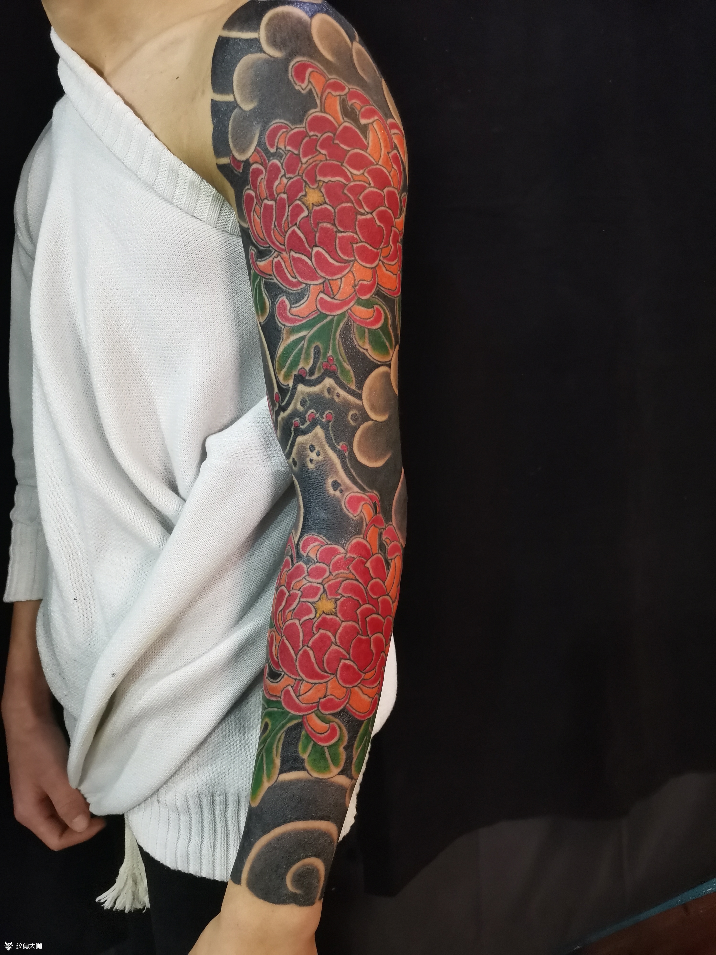 菊花花臂_纹身图案手稿图片_鹏的纹身作品集