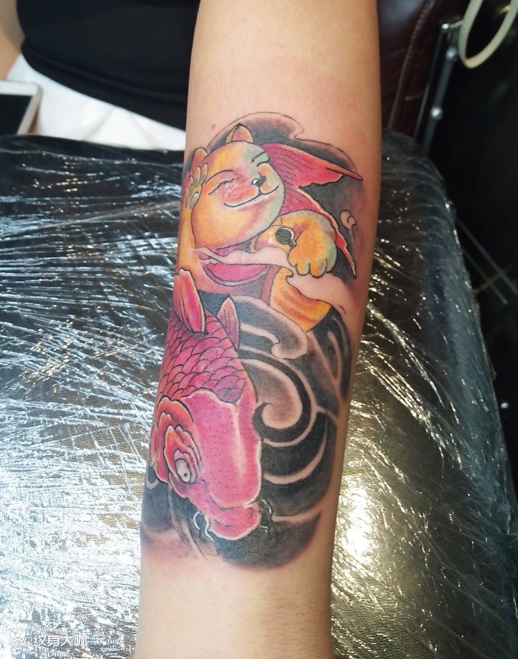 鲤鱼招财猫_纹身图案手稿图片_王煜的纹身作品集
