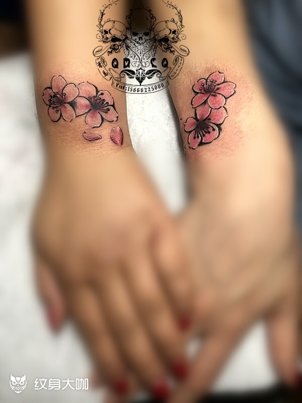 樱花遮盖烟疤_纹身图案手稿图片_胶东巳雕的纹身作品集