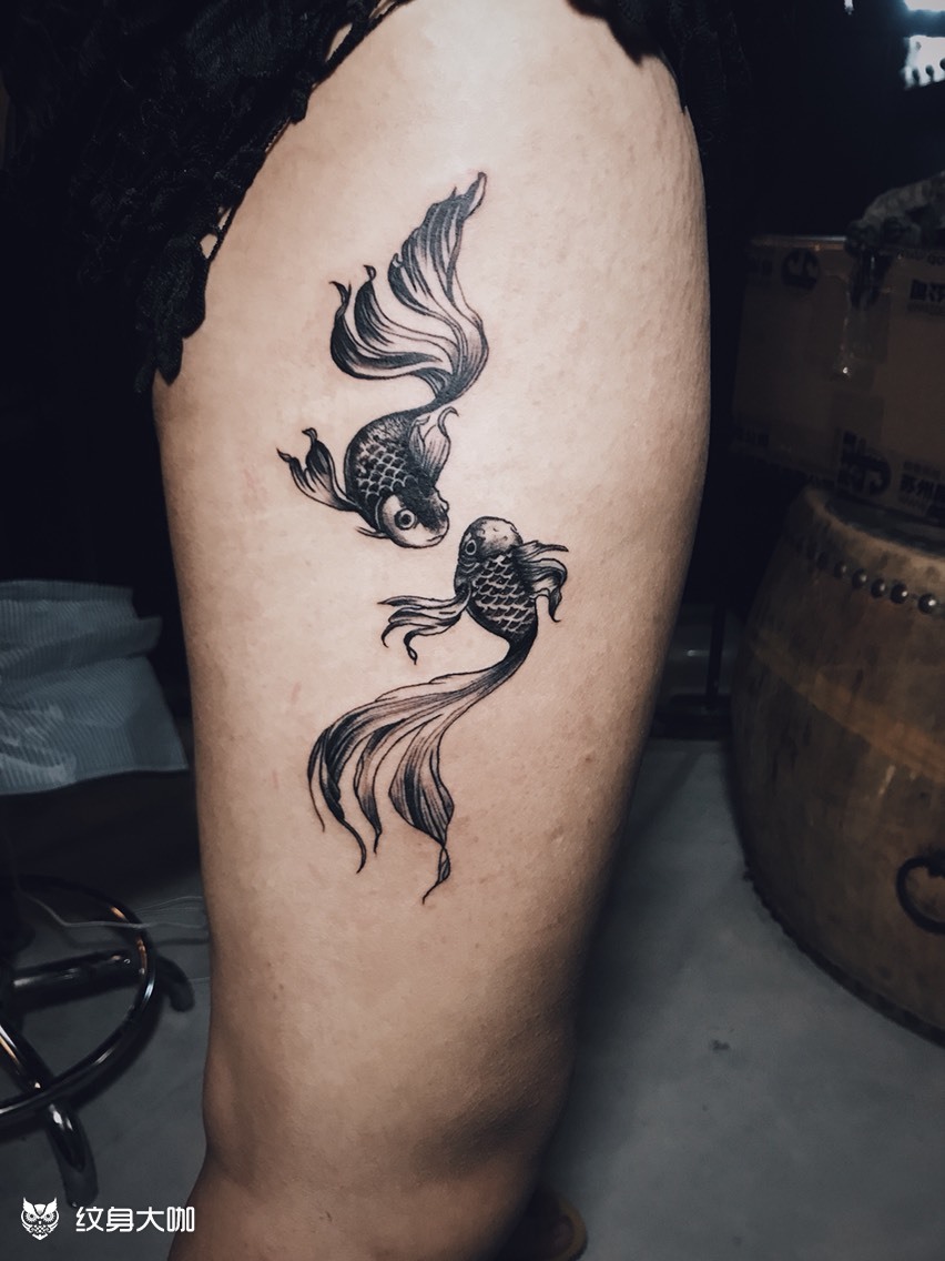 两条小金鱼_纹身图案手稿图片_陈凡的纹身作品集