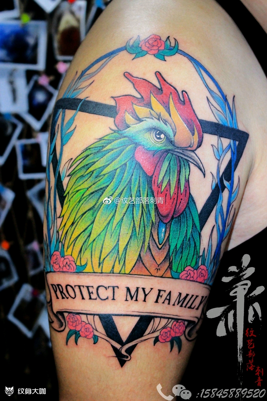 彩色大公鸡_纹身图案手稿图片_肖雨亭的纹身作品集