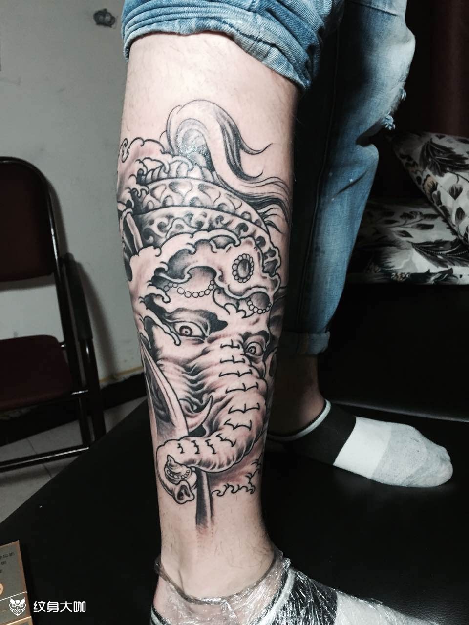 小腿象神_纹身图案手稿图片_董世松的纹身作品集
