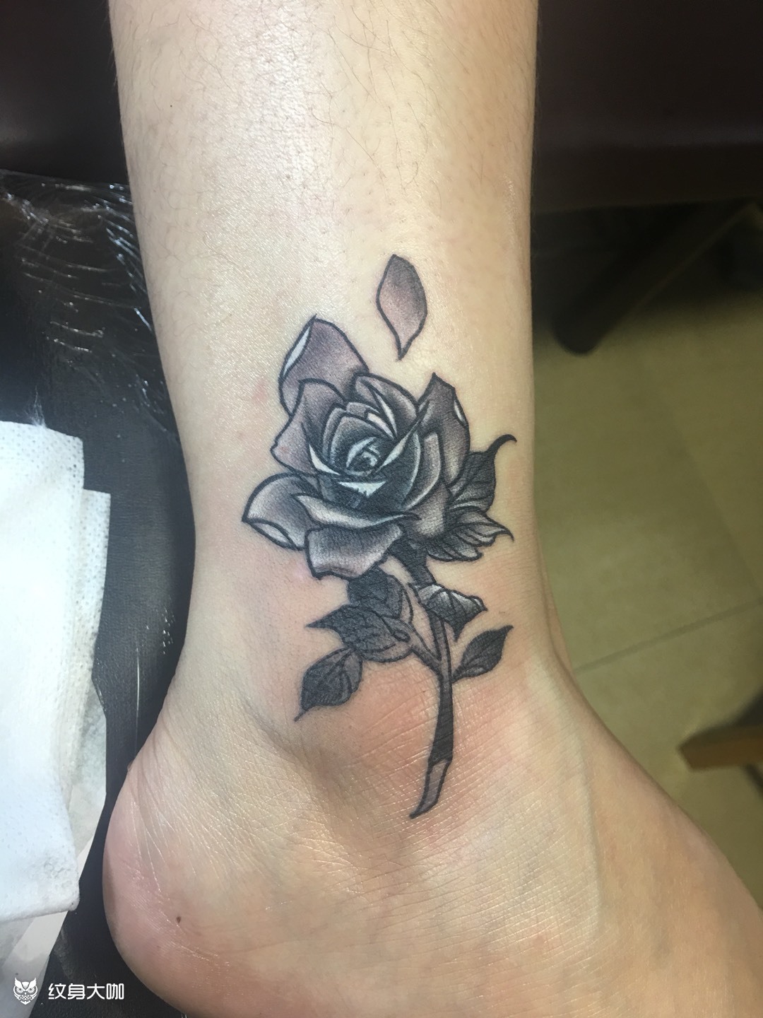 玫瑰遮盖四叶草_纹身图案手稿图片_彭画吉的纹身作品集