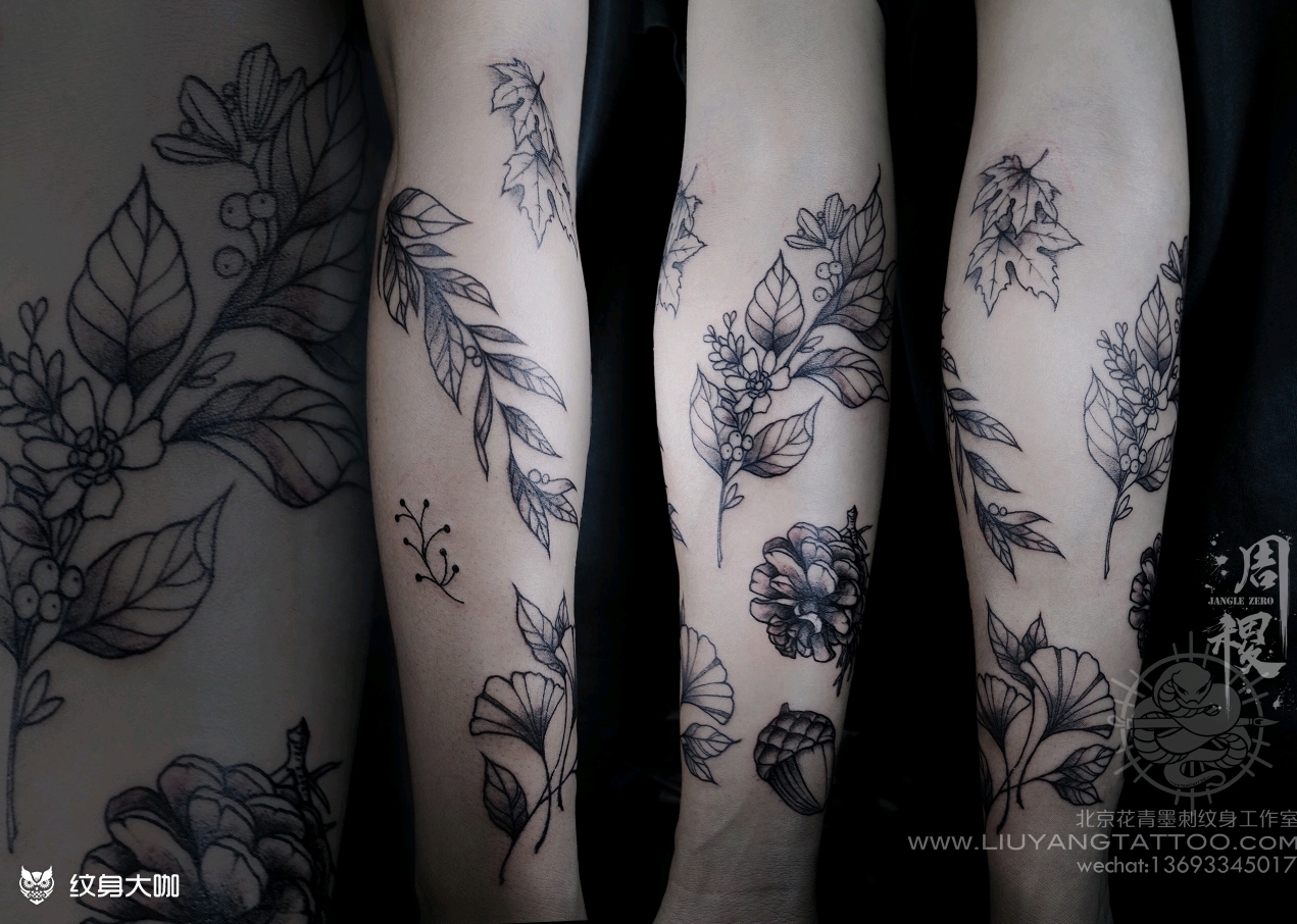 植物半臂_纹身图案手稿图片_周稷的纹身作品集
