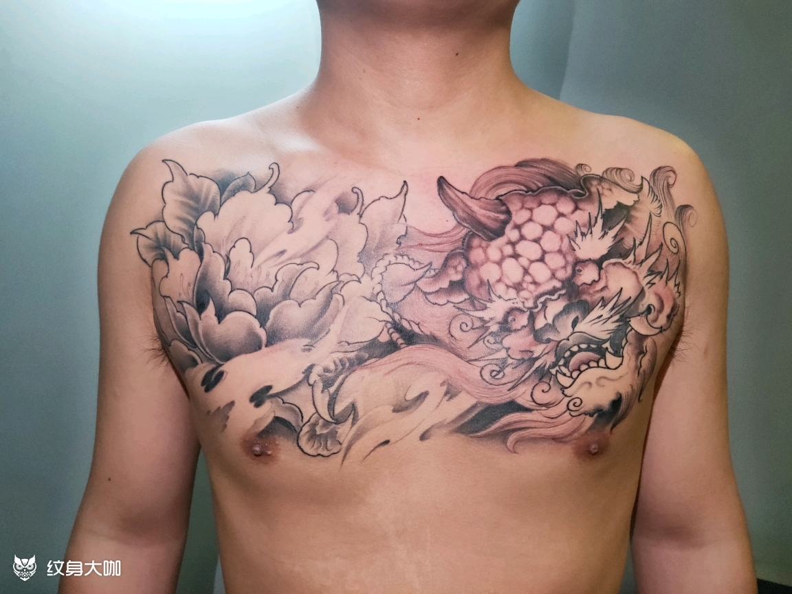 唐狮牡丹_纹身图案手稿图片_墨艺阿亮的纹身作品集