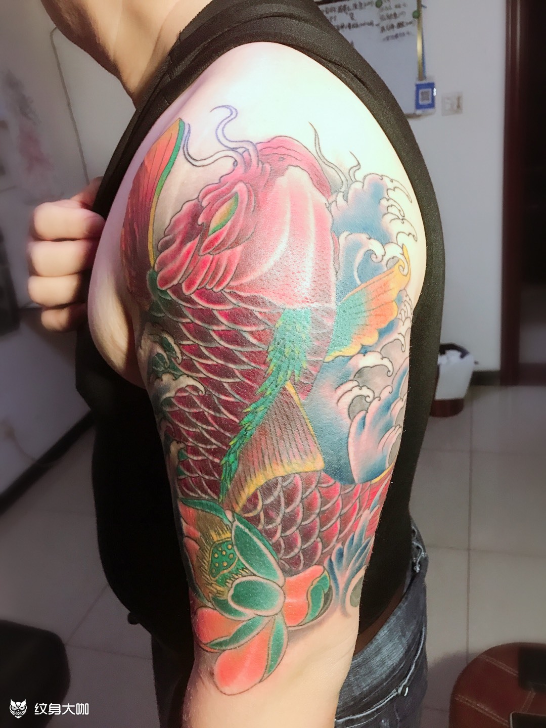 鲤鱼遮盖图腾_纹身图案手稿图片_大孟的纹身作品集
