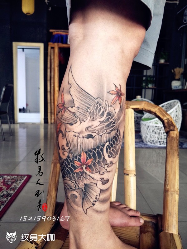 小腿鲤鱼恢复后_纹身图案手稿图片_峰哥的纹身作品集