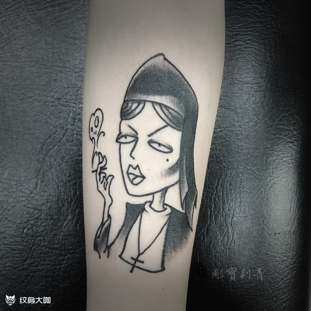 抽烟的修女_纹身图案手稿图片__老炫的纹身作品集
