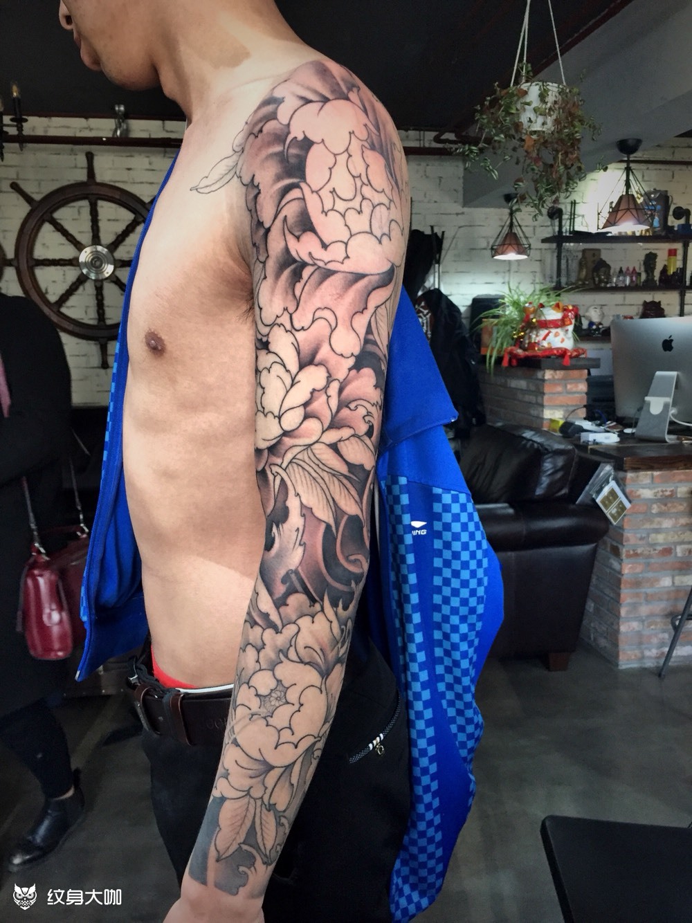 牡丹花臂_纹身图案手稿图片_肖峰的纹身作品集