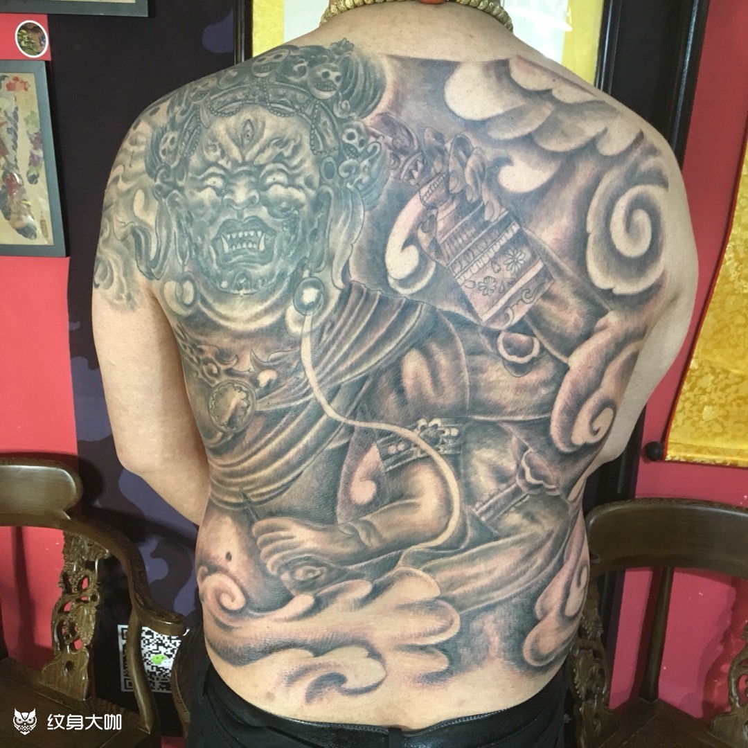 满背大黑天_纹身图案手稿图片_孔伟的纹身作品集