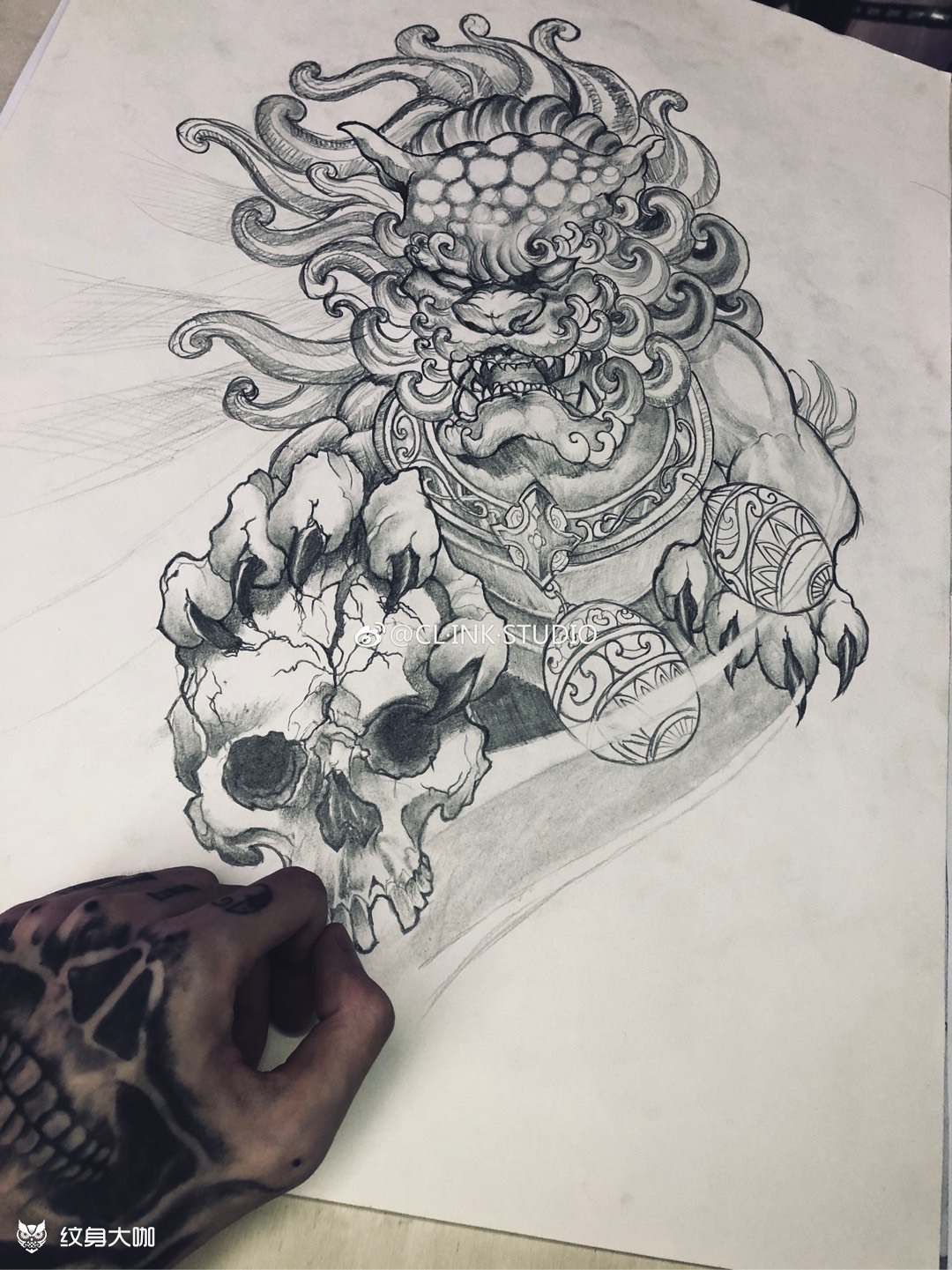 临摹稿《唐狮》_纹身图案手稿图片_dylan的纹身作品集